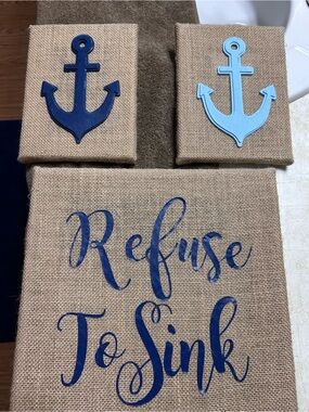 Nautical Anchor Wall Art Set - Blue Anchors & Burlap
